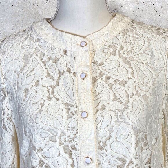 Pretty Garden Embroidered Lace Top Wms Medium Cream Button Romantic Cottagecore - Picture 12 of 12